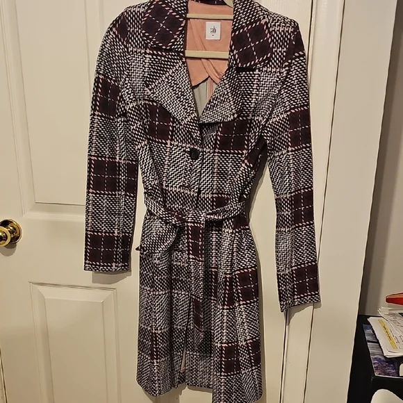 CAbi Burgundy and White Plaid Trench Coat - Picture 2 of 14